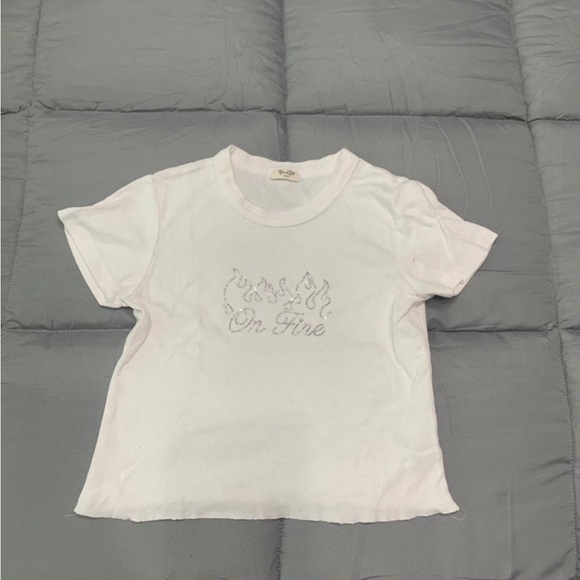 Brandy Melville Tops - Brandy Melville White On Fire T-Shirt